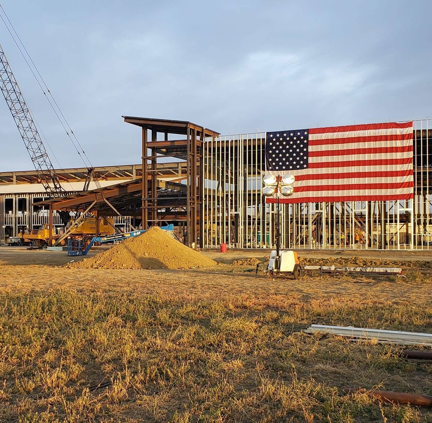 Structural steel project with American flag